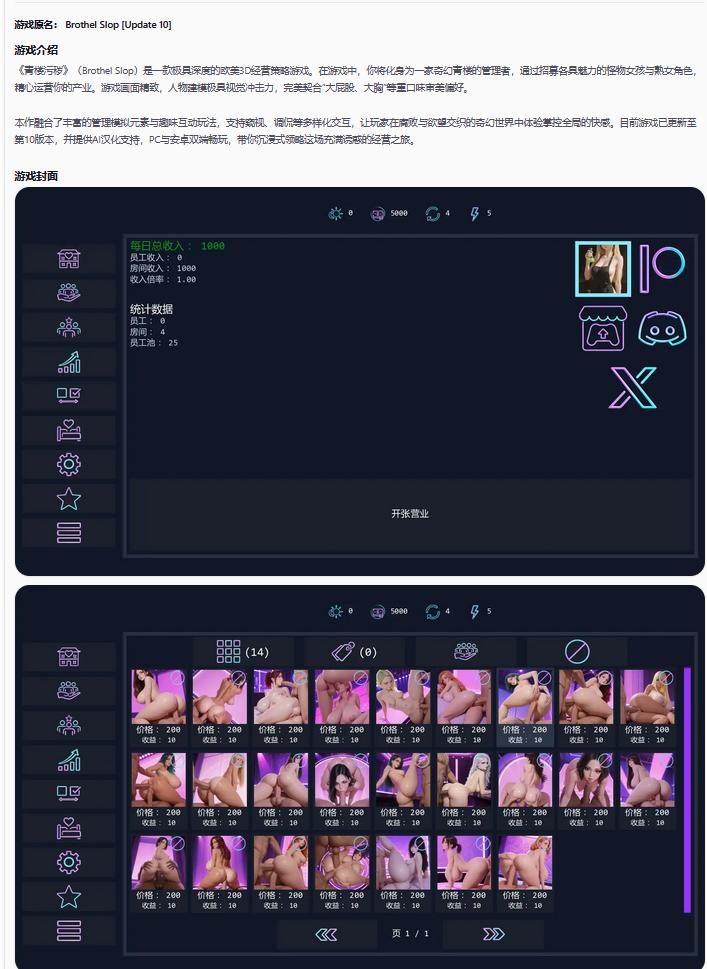 【欧美SLG/AI汉化/管理】青楼污秽Update10   AI汉化版【PC+安卓/3.11G/更新】