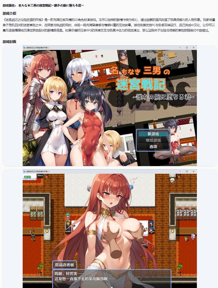 【日系RPG/AI汉化/2D】迷宫战记之沦陷在谁的怀抱1.1 AI汉化版【PC+安卓/1.42G】